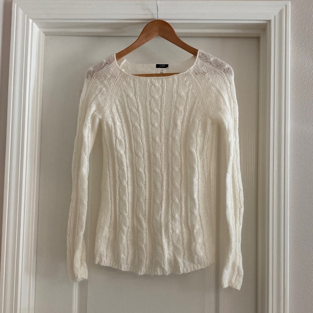 J. Crew Women's Cream Mohair Cable Knit Sweater
